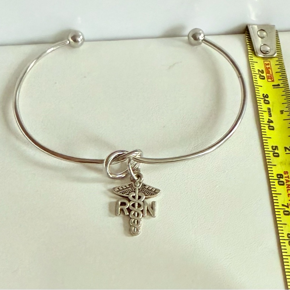⚕️RN Charm Open Bangle Silver Tone - Picture 9 of 10